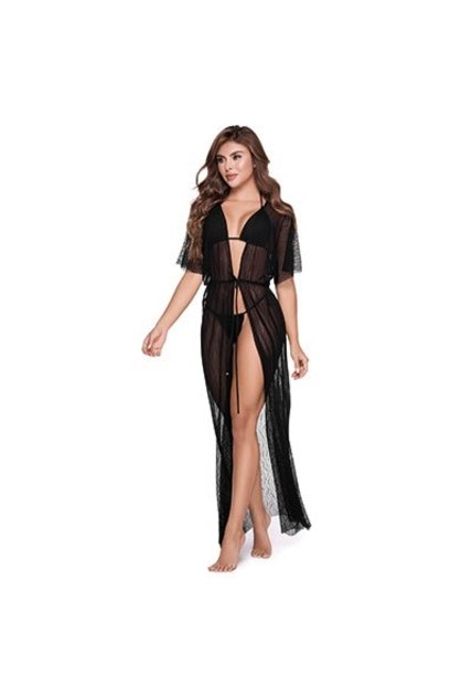 Salida De Baño Kimono En Malla Negro  44555