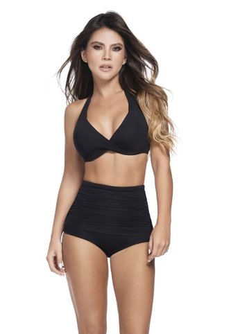 Panty Talle Alto Vestidos De Baño Para Mujer, Realce Cintura Y Control De Abdomen-Negro-Negro Chamela