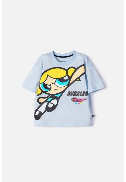 Camiseta De Las Chicas Superpoderosas Azul Estampada En Frente Para Niña 6
