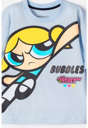 Camiseta De Las Chicas Superpoderosas Azul Estampada En Frente Para Niña 10
