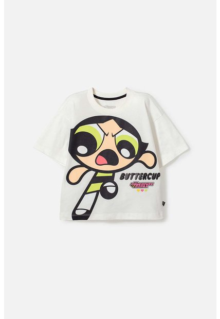 Camiseta De Las Chicas Superpoderosas Marfil Manga Corta Para Niña 4