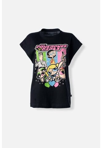 Camiseta De Las Chicas Superpoderosas Negra Estampada En Frente Para Mujer M CHICAS SUPERPODEROSAS