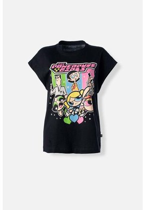 Camiseta De Las Chicas Superpoderosas Negra Estampada En Frente Para Mujer M