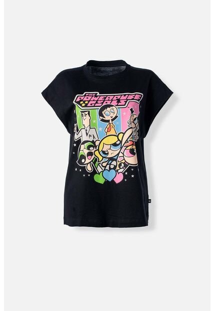 Camiseta De Las Chicas Superpoderosas Negra Estampada En Frente Para Mujer M