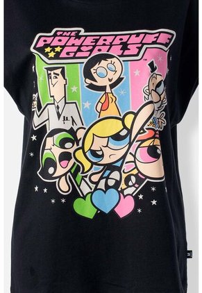 Camiseta De Las Chicas Superpoderosas Negra Estampada En Frente Para Mujer M