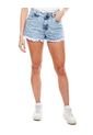 High Waist Denim Shorts Con Bordado De Flores Y Ruedo Desflecado Color Blue de Color Blue