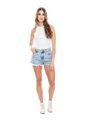 High Waist Denim Shorts Con Bordado De Flores Y Ruedo Desflecado Color Blue de Color Blue