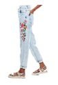 High Waist Straight Fit Jeans Tono Medio Con Bordado De Flores Y Botonadura Interna Color Blue de Color Blue