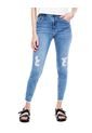 High Waist Skinny Jeans Power Stretch Tono Medio Con Rotos Y Ruedo Desflecado Color Blue de Color Blue