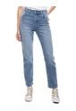 High Waist Straight Fit Jeans Tono Medio Con Botonadura Interna Color Blue de Color Blue