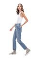 High Waist Straight Fit Jeans Tono Medio Con Botonadura Interna Color Blue de Color Blue