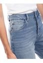 High Waist Straight Fit Jeans Tono Medio Con Botonadura Interna Color Blue de Color Blue