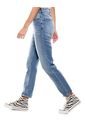 High Waist Straight Fit Jeans Tono Medio Con Botonadura Interna Color Blue de Color Blue