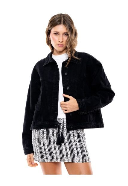 Chaqueta Oversized En Black Denim Con Cortes Color Blue