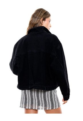 Chaqueta Oversized En Black Denim Con Cortes Color Blue