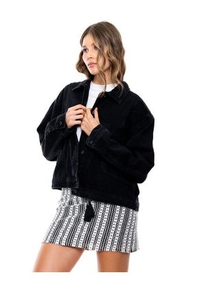 Chaqueta Oversized En Black Denim Con Cortes Color Blue