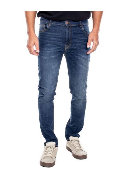 Slim Fit Jeans Lavado Tono Oscuro Color Blue