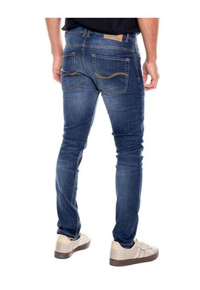 Slim Fit Jeans Lavado Tono Oscuro Color Blue