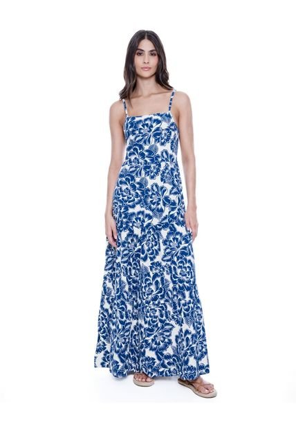 Maxi Vestido De Tiras Con Estampado De Flores Color Blue