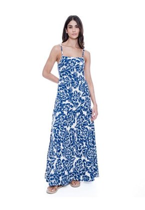 Maxi Vestido De Tiras Con Estampado De Flores Color Blue