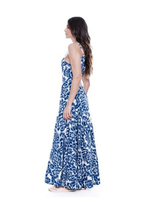 Maxi Vestido De Tiras Con Estampado De Flores Color Blue