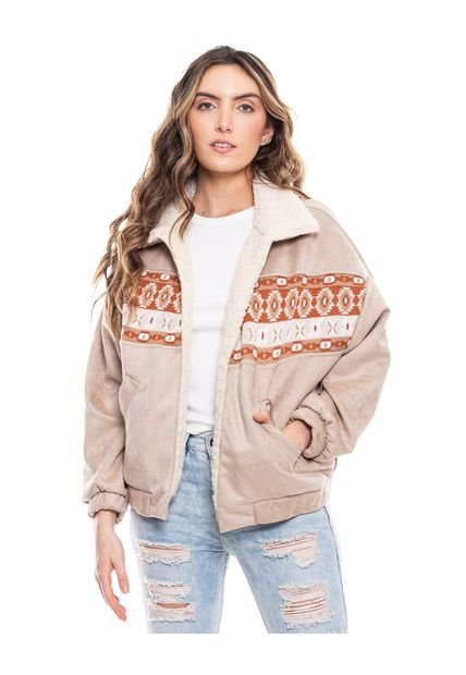 Chaqueta En Suede Con Detalle Tejido Y Cuello Ovejero Color Blue