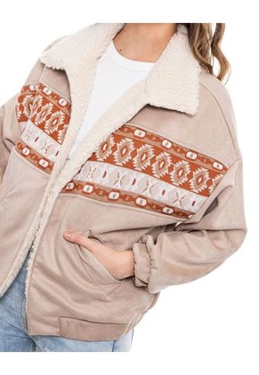 Chaqueta En Suede Con Detalle Tejido Y Cuello Ovejero Color Blue