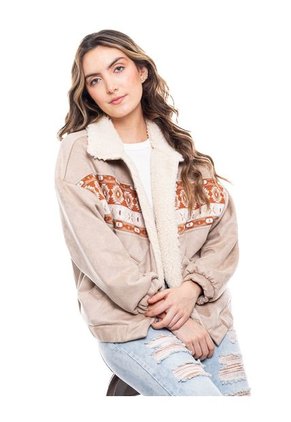 Chaqueta En Suede Con Detalle Tejido Y Cuello Ovejero Color Blue