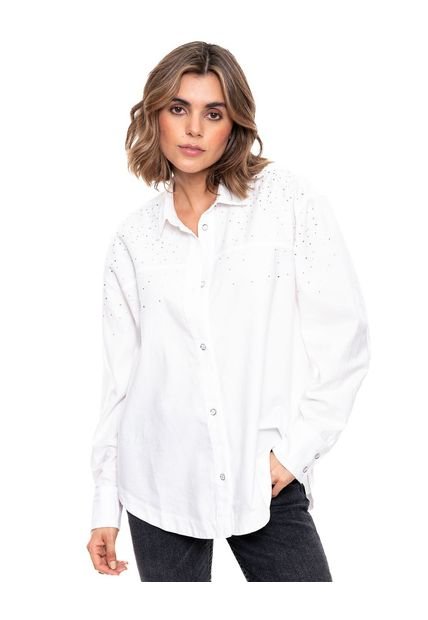Camisa Manga Larga Con Apliques Decorativos Color Blue