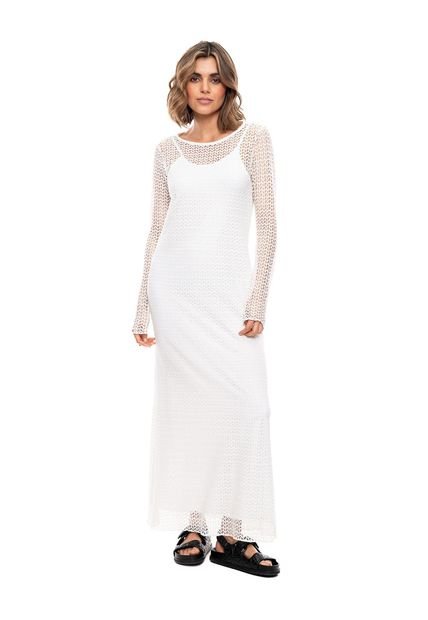 Maxi Vestido Manga Larga En Malla Con Vestido Interno Color Blue