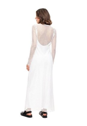 Maxi Vestido Manga Larga En Malla Con Vestido Interno Color Blue