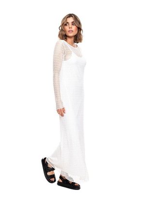 Maxi Vestido Manga Larga En Malla Con Vestido Interno Color Blue