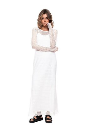 Maxi Vestido Manga Larga En Malla Con Vestido Interno Color Blue