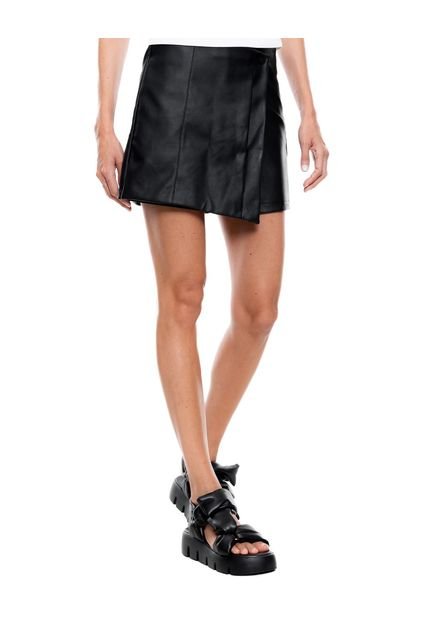 Falda Shorts Medium Waist Efecto Cuero Color Blue