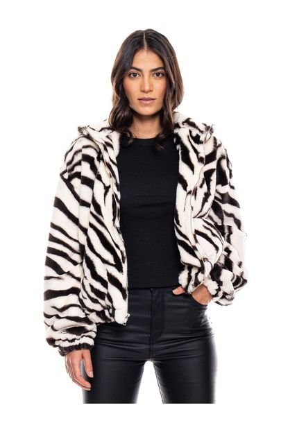 Chaqueta Pelos Oversized Con Chompa En Estampado Cebra Color Blue