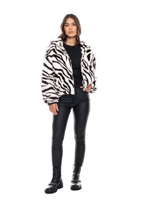 Chaqueta Pelos Oversized Con Chompa En Estampado Cebra Color Blue