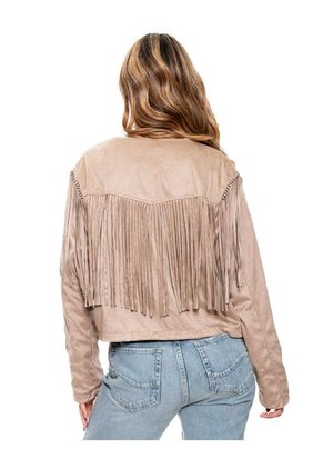 Chaqueta En Gamuza Con Detalle De Flecos En Frente Y Espalda Color Blue