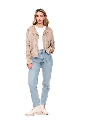 Chaqueta En Gamuza Con Detalle De Flecos En Frente Y Espalda Color Blue