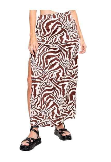 Falda Larga Con Aberturas Laterales Estampado Animal Print Color Blue