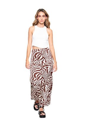 Falda Larga Con Aberturas Laterales Estampado Animal Print Color Blue