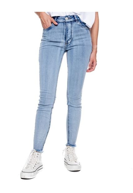 High Waist Skinny Jeans Tono Medio Con Reservas De Costuras Color Blue