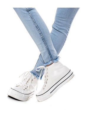 High Waist Skinny Jeans Tono Medio Con Reservas De Costuras Color Blue