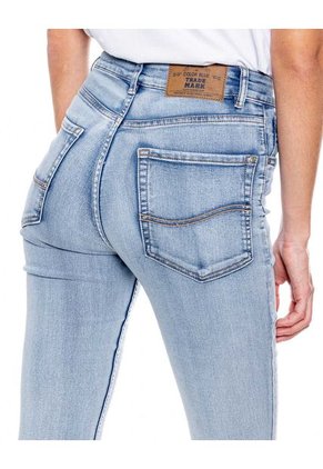 High Waist Skinny Jeans Tono Medio Con Reservas De Costuras Color Blue