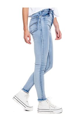 High Waist Skinny Jeans Tono Medio Con Reservas De Costuras Color Blue