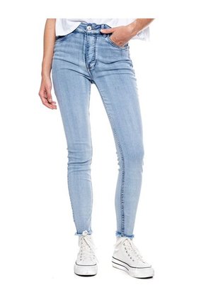 High Waist Skinny Jeans Tono Medio Con Reservas De Costuras Color Blue