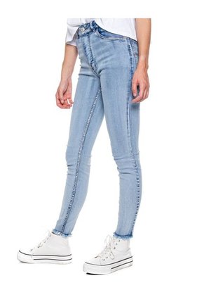 High Waist Skinny Jeans Tono Medio Con Reservas De Costuras Color Blue