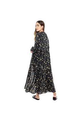 Kimono Largo Estampado Mini Print Con Corte Y Recogido En Parte Inferior Color Blue