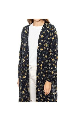 Kimono Largo Estampado Mini Print Con Corte Y Recogido En Parte Inferior Color Blue