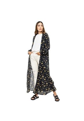 Kimono Largo Estampado Mini Print Con Corte Y Recogido En Parte Inferior Color Blue