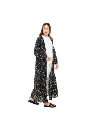 Kimono Largo Estampado Mini Print Con Corte Y Recogido En Parte Inferior Color Blue